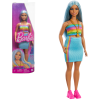 Papușa Barbie "Fashionista cu părul albastru, bluză curcubeu și fustă de culoare verde-vișinie" 2 hrh16